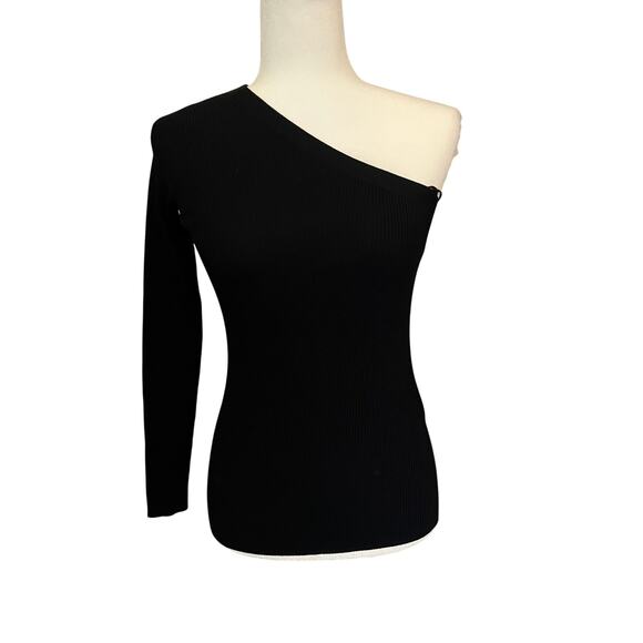 Sandro One Shoulder Black Knit Top size small - Picture 2 of 7